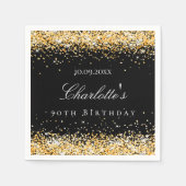 Verjaardag zwart goud naam elegant servet (Voorkant)