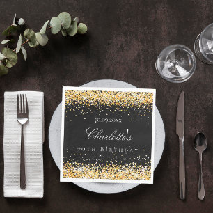 Verjaardag zwart goud naam elegante lunch servet
