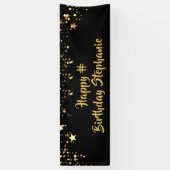 Verjaardag Zwart Goud Sterren Borstel Script perso Spandoek (Verticaal)