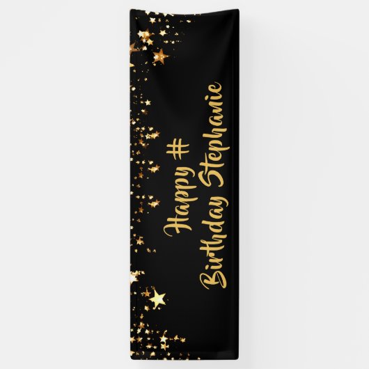 Verjaardag Zwart Goud Sterren Borstel Script perso Spandoek (Verticaal)