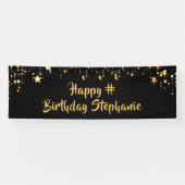 Verjaardag Zwart Goud Sterren Borstel Script perso Spandoek (Horizontaal)
