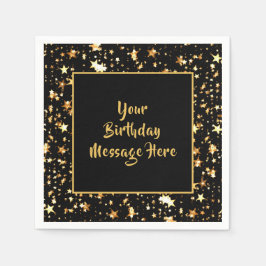 Verjaardag Zwart Goud Sterren Handgeschreven Borst Servet
