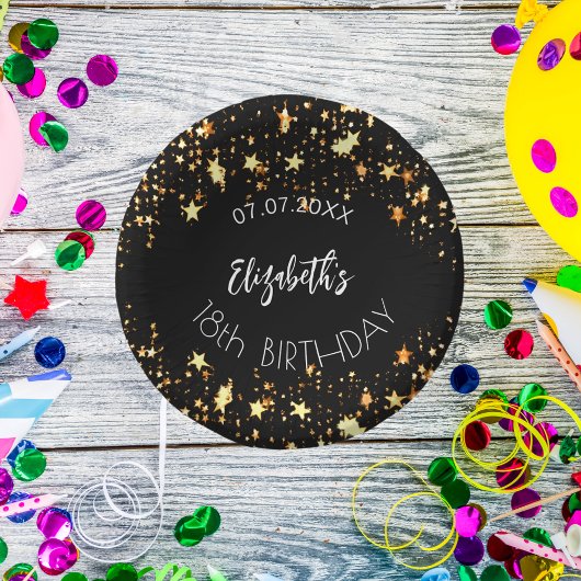 Verjaardag zwart goud sterren naam papieren kommen