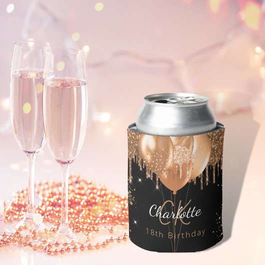 Verjaardag zwart gouden ballonnen monogram naam blikjeskoeler