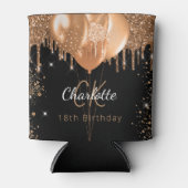 Verjaardag zwart gouden ballonnen monogram naam blikjeskoeler (Voorkant)