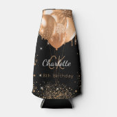 Verjaardag zwart gouden ballonnen monogram naam flesjeskoeler (Voorkant)