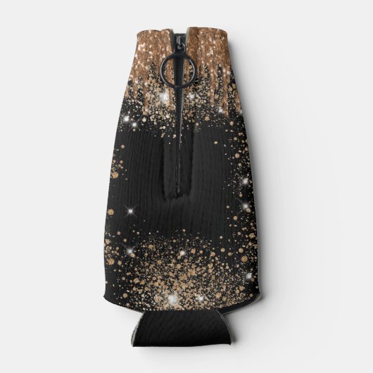 Verjaardag zwart gouden ballonnen monogram naam flesjeskoeler (Achterkant)