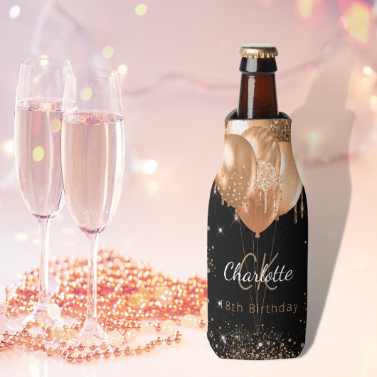 Verjaardag zwart gouden ballonnen monogram naam flesjeskoeler