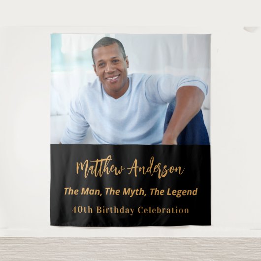 Verjaardag zwart gouden foto man myth legende wandkleed (Voorkant)