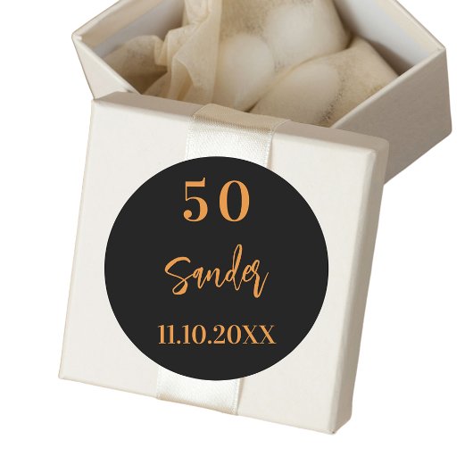 Verjaardag zwart gouden script minimalist ronde sticker
