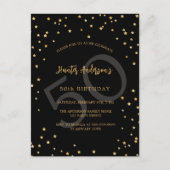 Verjaardag zwart gouden sterren nummer uitnodiging briefkaart (Voorkant)