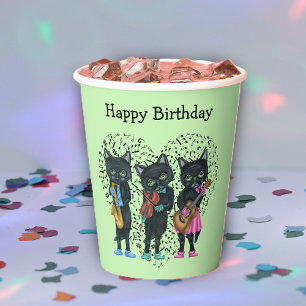 Verjaardag Zwart Muzikale Katten Kleurrijke Kledin Papieren Bekers