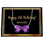 Verjaardag zwart paarse boog naam groot cadeauzakje (Voorkant)