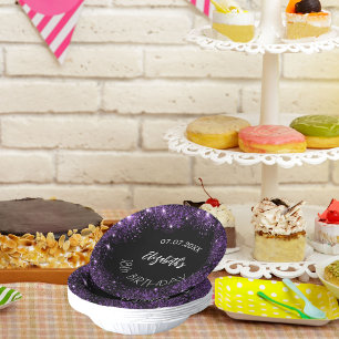 Verjaardag zwart paarse glitter meisjesnaam papieren kommen