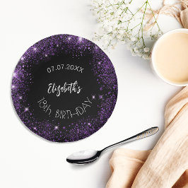 Verjaardag zwart paarse glitter meisjesnaam papieren kommen