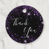 Verjaardag zwart paarse glitters dust bedankt bedankjes labels (Voorkant)
