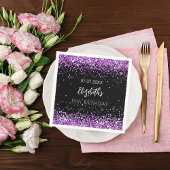 Verjaardag zwart paarse naam servet