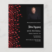 Verjaardag zwart rood foto uitnodiging (Voorkant)