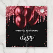Verjaardag zwart rood glitter ballonnen bedankjes labels (Achterkant)
