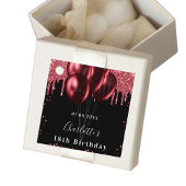 Verjaardag zwart rood glitter ballonnen bedankjes labels