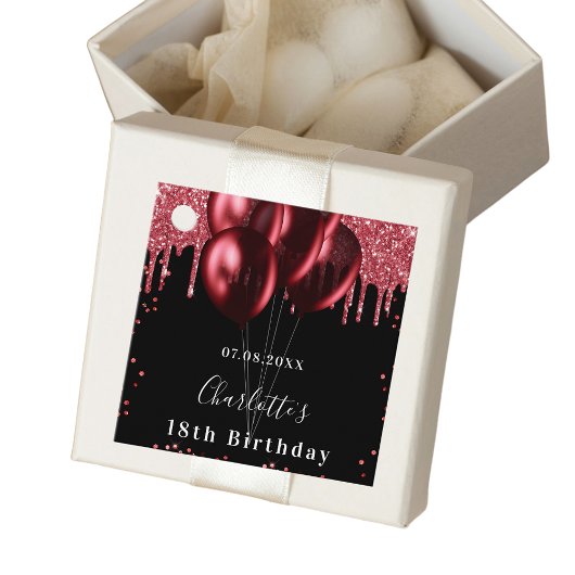 Verjaardag zwart rood glitter ballonnen bedankjes labels
