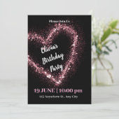 Verjaardag zwart Roos Glitter Uitnodiging (Staand voorkant)