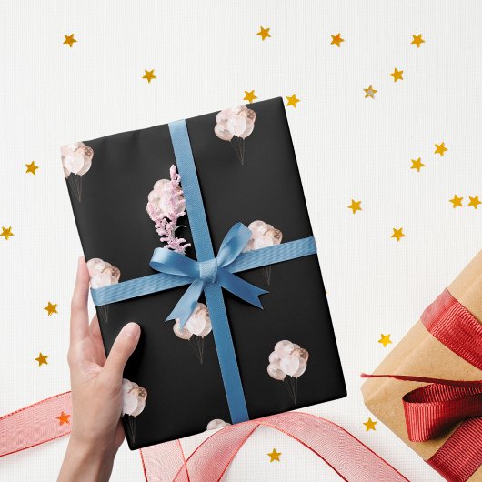 Verjaardag zwart roos gouden ballonnen cadeaupapier