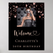 Verjaardag zwart roos gouden foto sterren welkom poster (Voorkant)