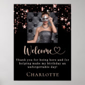 Verjaardag zwart roos gouden foto sterren welkom poster (Voorkant)