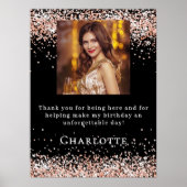 Verjaardag zwart roos gouden foto welkom poster (Voorkant)