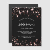 Verjaardag zwart roos gouden sterren luxe magnetische uitnodiging (Voorkant / Achterkant)