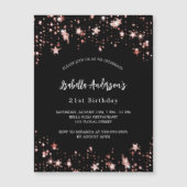 Verjaardag zwart roos gouden sterren luxe magnetische uitnodiging (Voorkant)