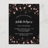 Verjaardag zwart roos gouden sterren uitnodiging briefkaart (Voorkant)