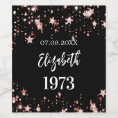 Verjaardag zwart roos gouden sterren wijn etiket (Enkel label)