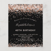 Verjaardag zwart roos gouden uitnodiging (Voorkant)