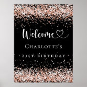 Verjaardag zwart roos gouden welkom poster (Voorkant)