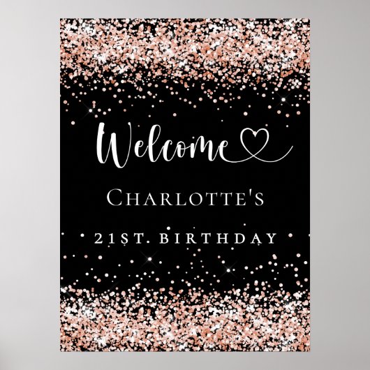 Verjaardag zwart roos gouden welkom poster (Voorkant)