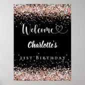 Verjaardag zwart roos gouden welkom poster (Voorkant)