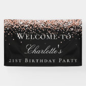 Verjaardag zwart roos gouden welkom spandoek (Horizontaal)