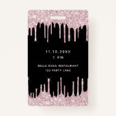 Verjaardag zwart roze glitter druppels vip uitnodi badge (Achterkant)