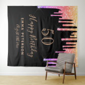 Verjaardag zwart roze goud glitter druppels wandkleed (In Situ (horizontaal))