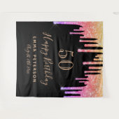 Verjaardag zwart roze goud glitter druppels wandkleed (Voorkant (horizontaal))
