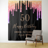 Verjaardag zwart roze goud glitter druppels wandkleed (In situ)