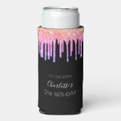 Verjaardag zwart roze paarse glitter druppels fees seltzer blikjeskoeler (Seltzer Voorkant)