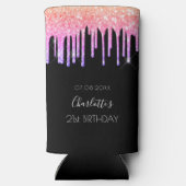Verjaardag zwart roze paarse glitter druppels fees seltzer blikjeskoeler (Achterkant)