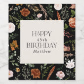 Verjaardag zwart terracotta florale moderne botani wijn etiket (Enkel label)