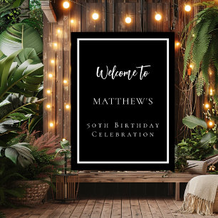 Verjaardag zwart wit feestje welkom poster
