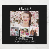 Verjaardag zwart wit foto collage gejuich sparkling wijnetiket (Enkel label)
