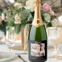 Verjaardag zwart wit foto collage gejuich sparkling wijnetiket