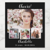 Verjaardag zwart wit foto collage gejuich wijn etiket (Enkel label)